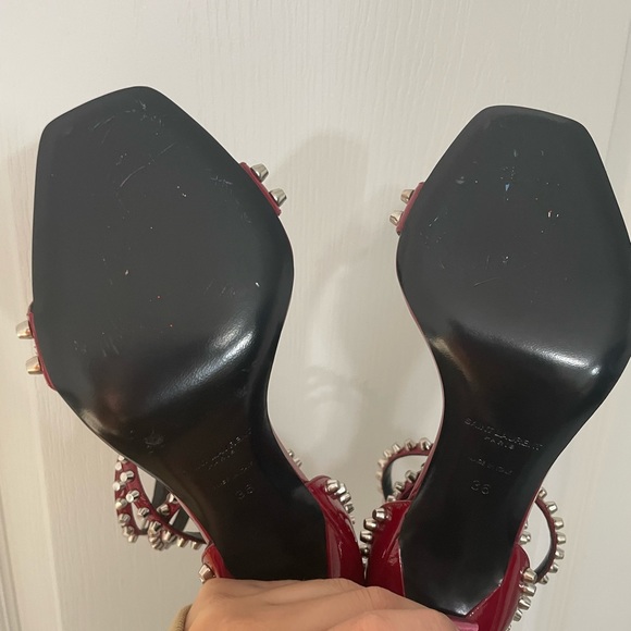 AUTHENTIC SAINT LAURENT Amber studs, deep red patent strappy heels - Picture 3 of 6